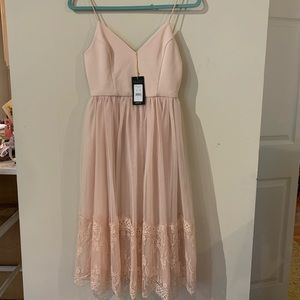 Midi pink lace trim spaghetti strap dress - size 4
